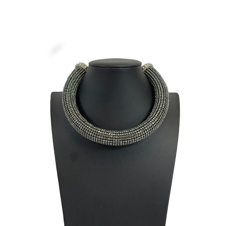 Chanel - 17K CC Rhinestone Crystal Choker Necklace - Black / Silver