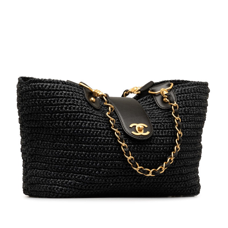Top Quality Chanel Black Straw Chain Tote Handbag