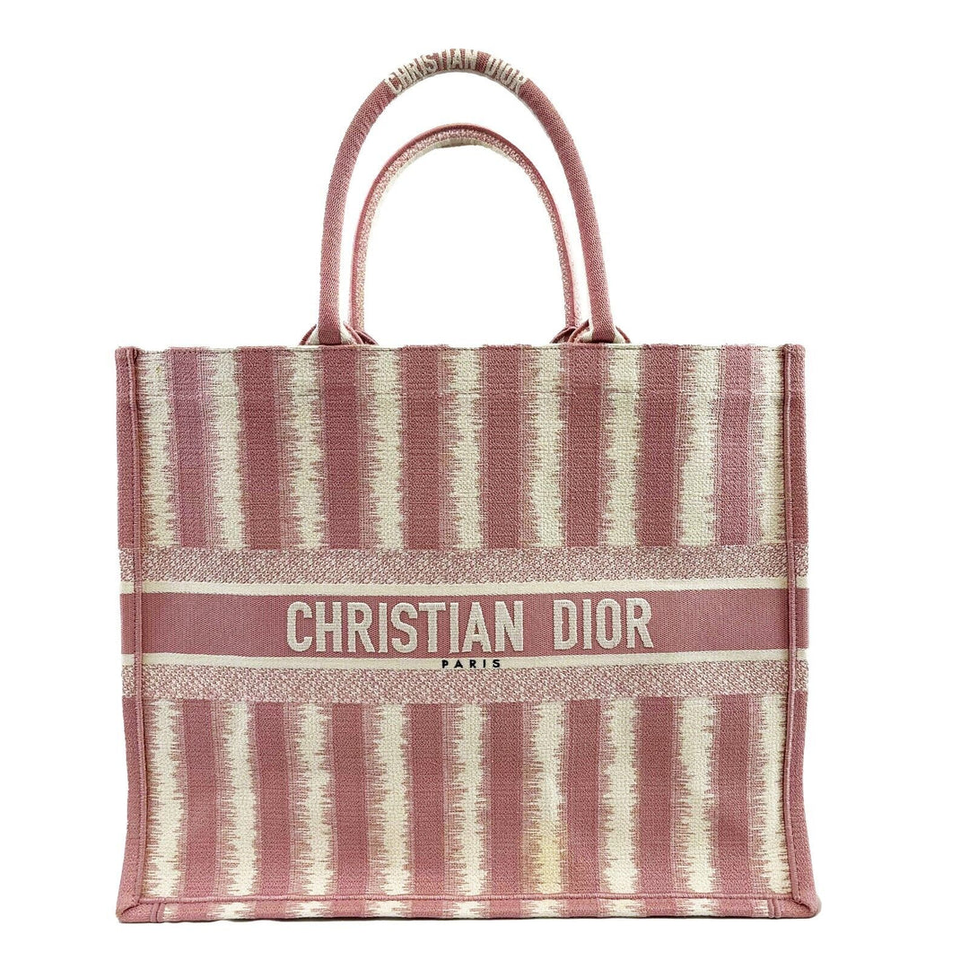 Top quality Dior Bayadere Stripe Large Book Tote D-Stripes Embroidery Pink