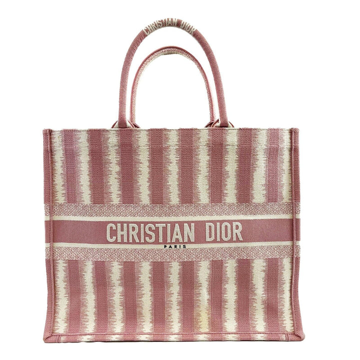 Top quality Dior Bayadere Stripe Large Book Tote D-Stripes Embroidery Pink