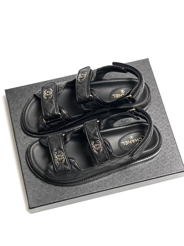 Women's CC Logo Velcro Sandals Gold Black Chanel