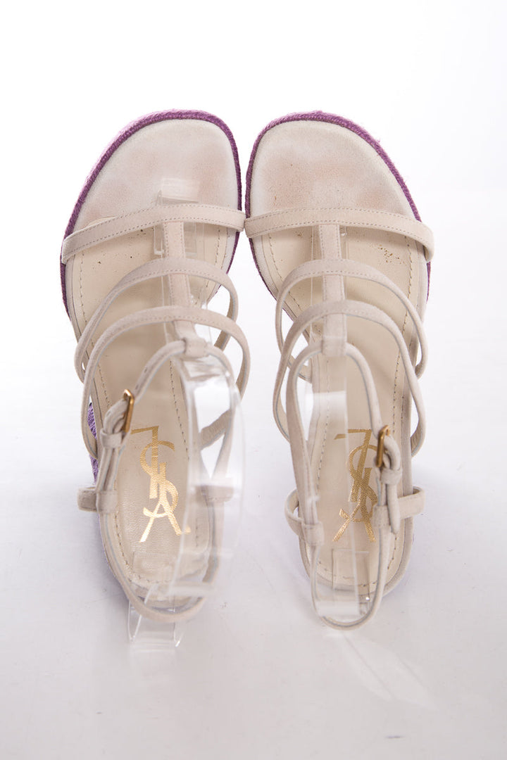 YSL Cream & Purple Jute Woven Heels SZ 35.5