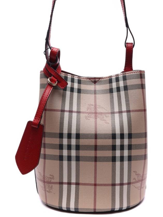Burberry Haymarket Lawn Check Strap Bucket Bag Red