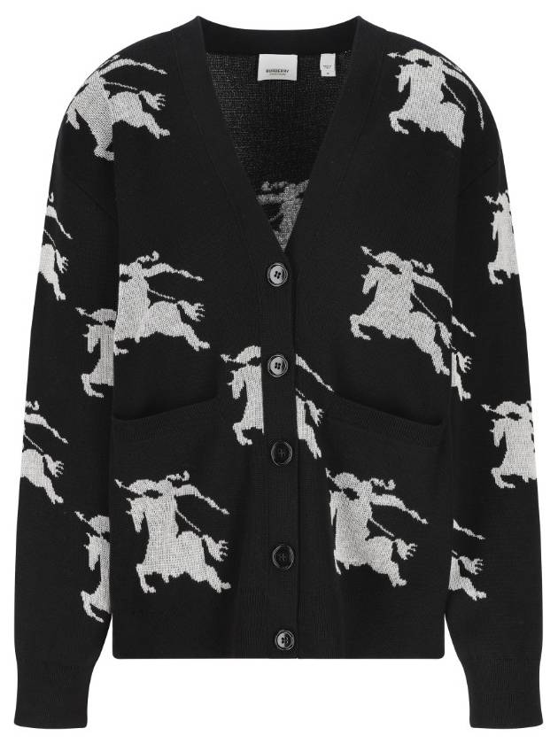 Burberry Cotton EKD Intarsia Knit Cardigan Black White