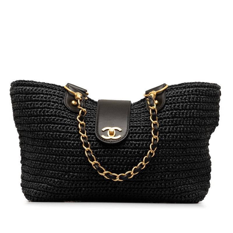 Top Quality Chanel Black Straw Chain Tote Handbag