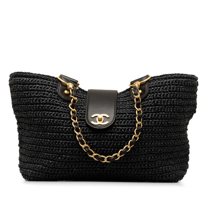 Top Quality Chanel Black Straw Chain Tote Handbag