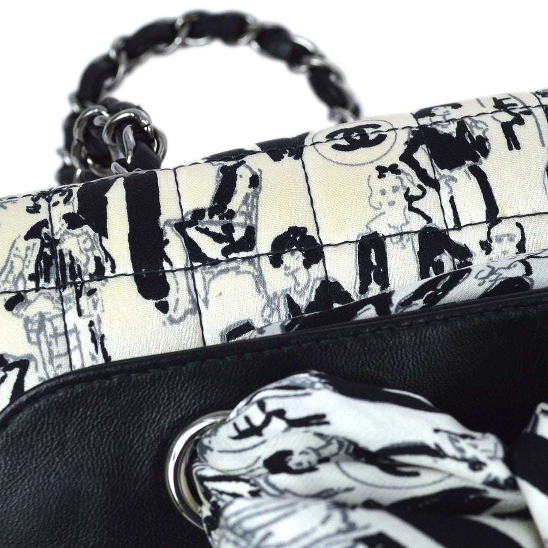Top Quality Chanel Black White Satin Straight Flap Mademoiselle Shoulder Bag