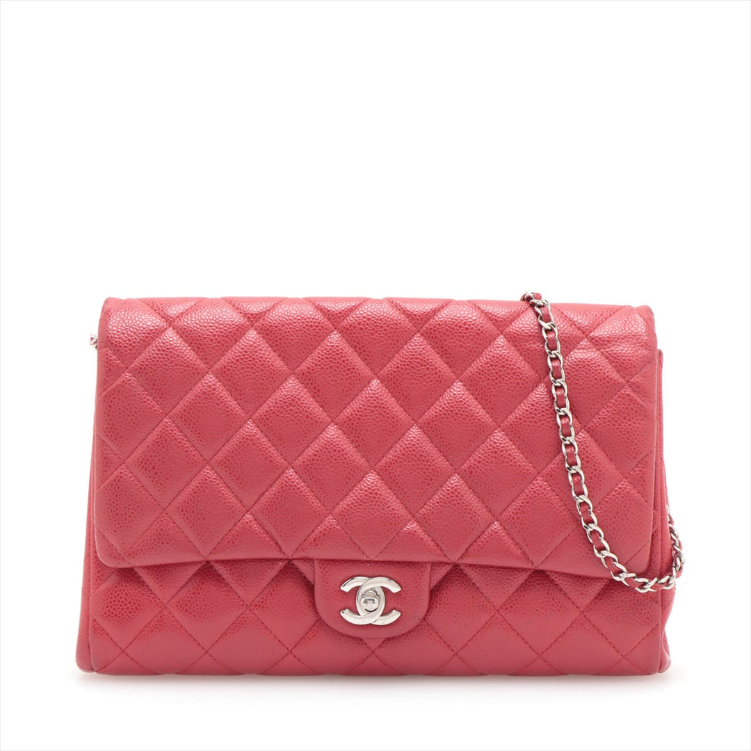Top Quality Chanel Matrasse Caviar S Single Flap Single Chain Bag Red Silver  20th