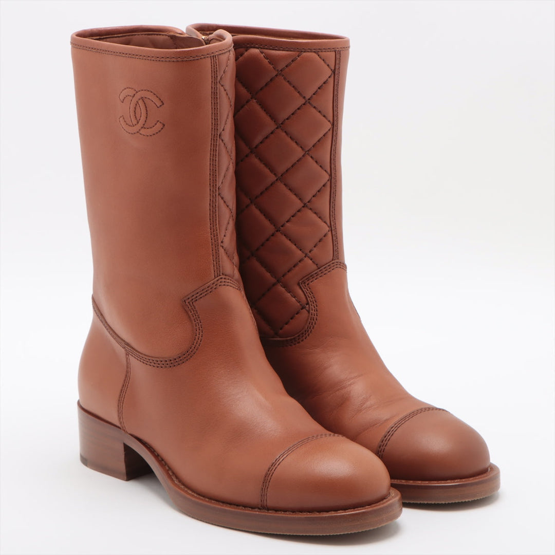 Top Quality Chanel Coco Leather Short Boots 36C  Brown G36707 Matrasse Side Zip Box  Bag