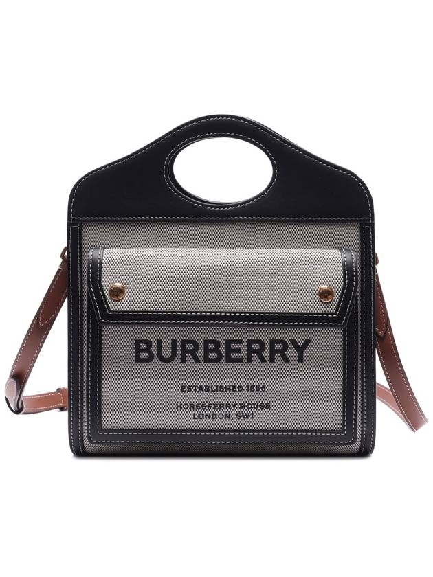 Burberry Mini Tri-tone Cotton Canvas and Leather Pocket Crossbody Bag Black Tan