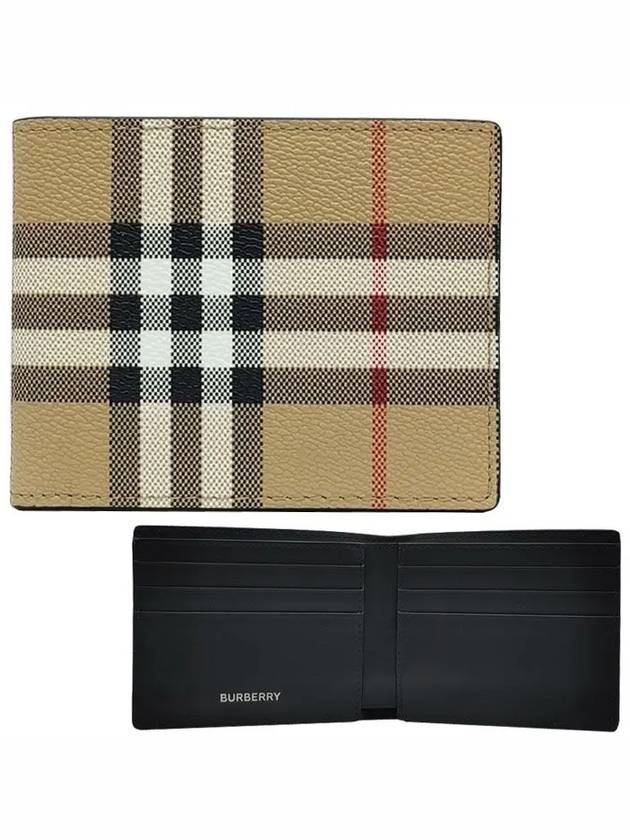 Burberry Check Slim Bifold Leather Half Wallet Beige