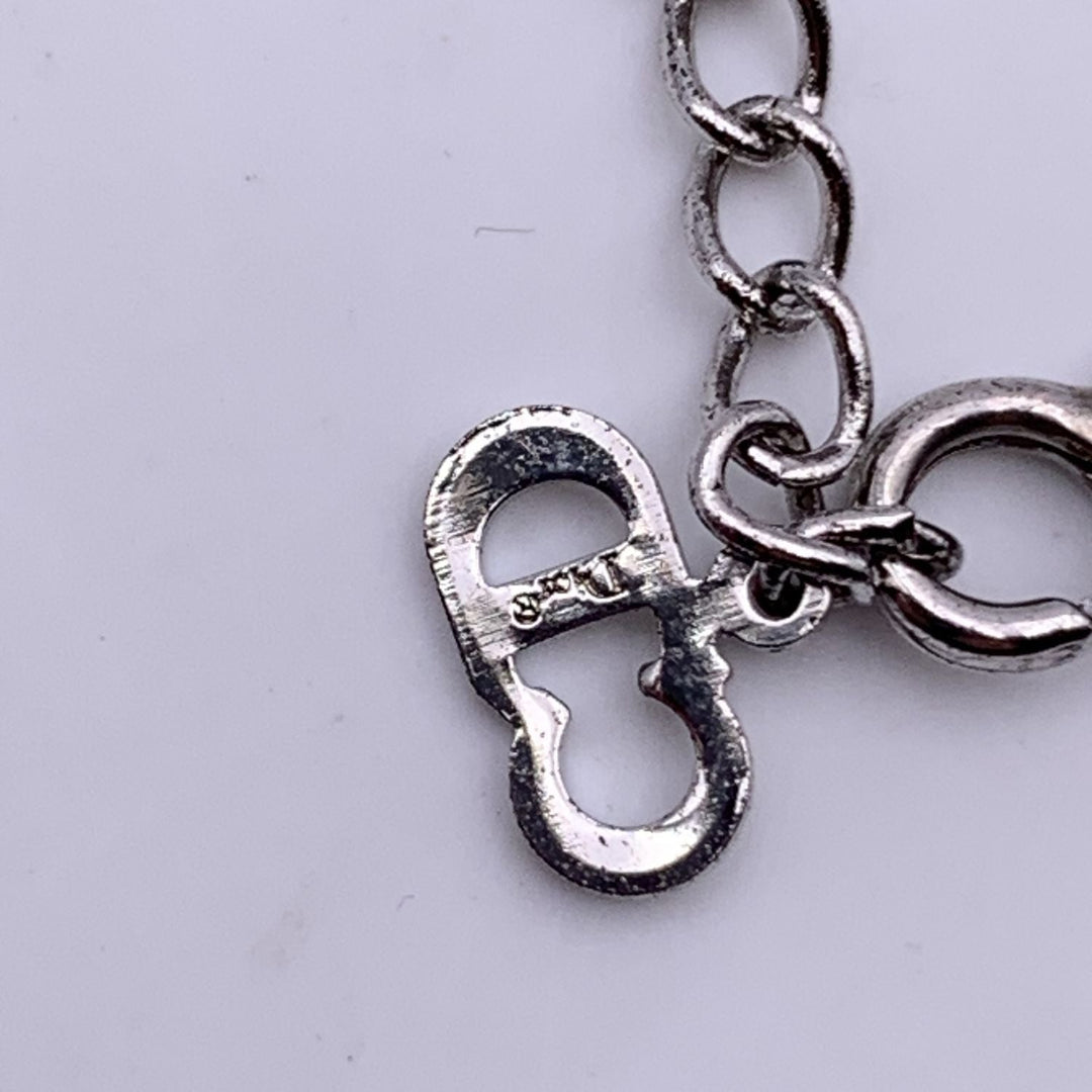 CHRISTIAN Top quality Dior Silver Metal Crystals Oblique Logo Necklace