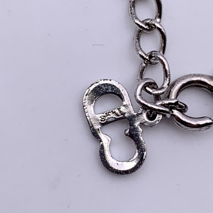 CHRISTIAN Top quality Dior Silver Metal Crystals Oblique Logo Necklace