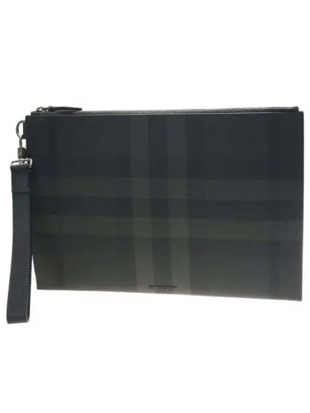 Burberry Check Large Zip Pouch Clutch Bag Charcoal