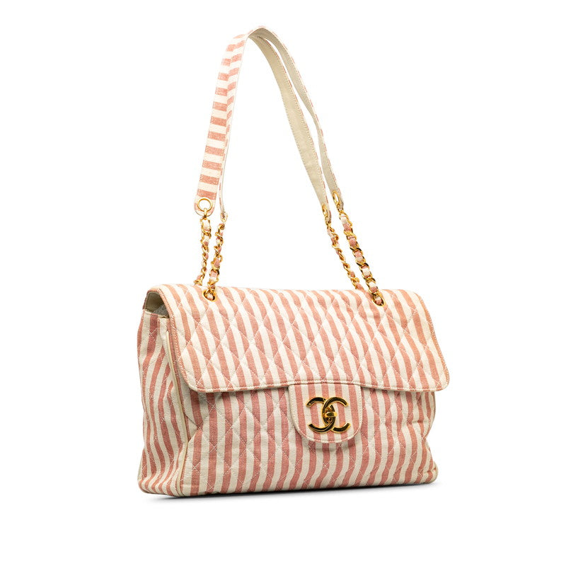 Top Quality Chanel Decamatrace Strip Cocomark Chain Shoulder Bag Pink White Cotton Lady Top Quality Chanel [More]
