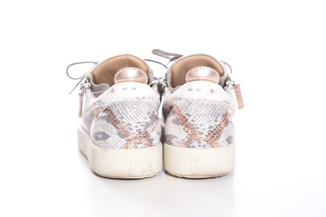 Giuseppe Zanotti Light Grey & Rose Gold Snake Embossed Sneakers SZ 37