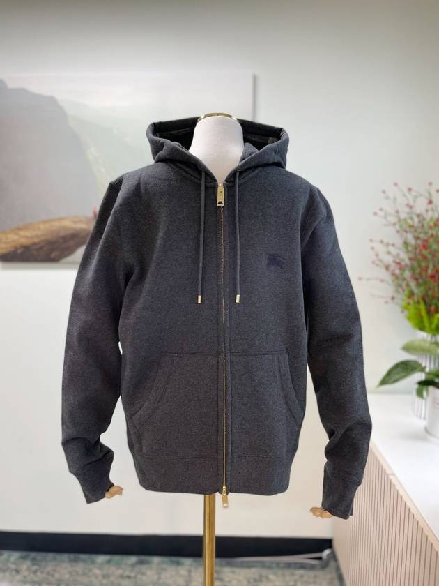 Burberry Logo Embroidery Cotton Hoodie Zip-up Charcol