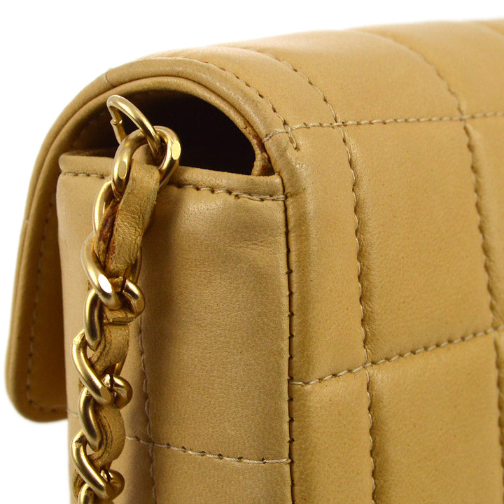 Top Quality Chanel 2001-2003 Beige Lambskin East West Choco Bar Chain Shoulder Bag