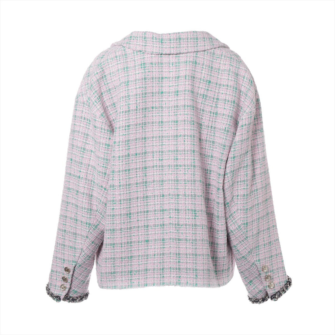 Top Quality Chanel Coconut Button 21S CottonPolyester Jacket 44  Pink√óGreen P70531 Twid Chaintree