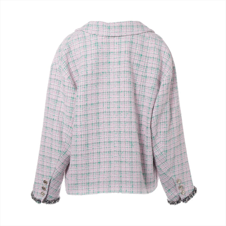 Top Quality Chanel Coconut Button 21S CottonPolyester Jacket 44  Pink√óGreen P70531 Twid Chaintree