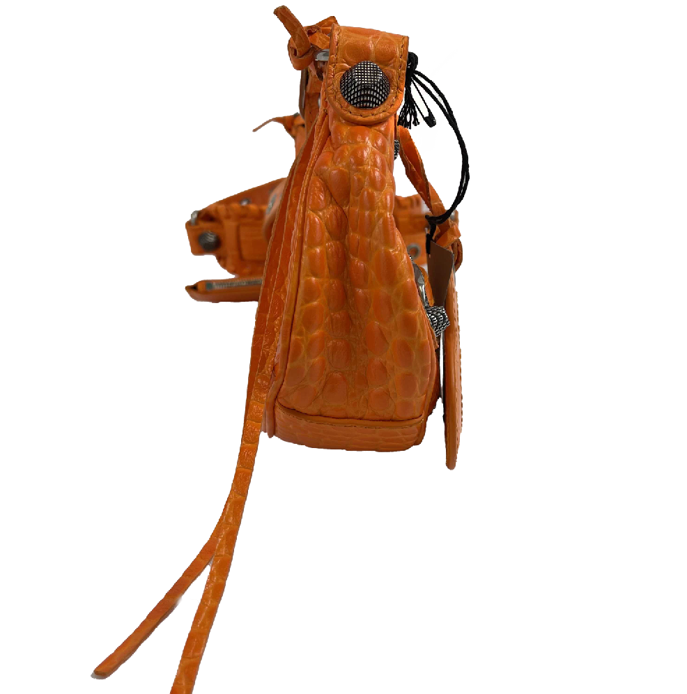 balenciaga Orange Le Cagole XS Shoulder Bag Crocodile Embossed Studded Crossbody