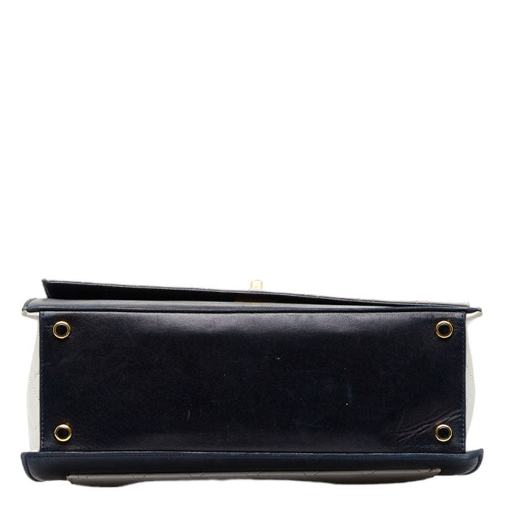 Top Quality Chanel Vintage Matrasse Chain Shoulder Bag Navy White Lambskin