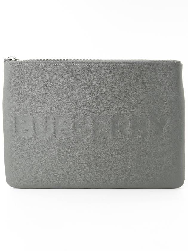 Burberry Embossed Logo Leather Clutch Bag Charcoal