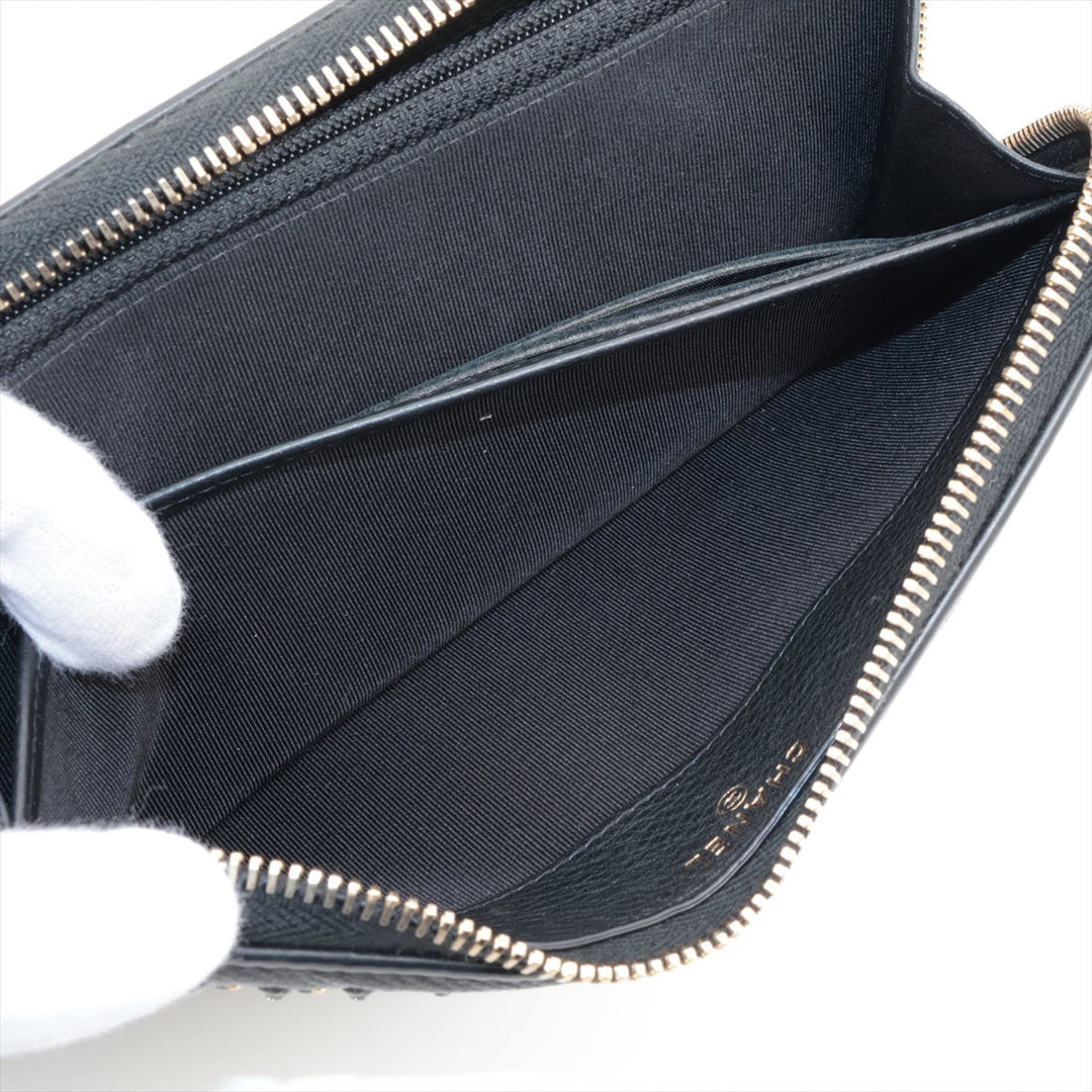 Top Quality Chanel Coco Charm Leather x Stalls Round  Wallet Black Gold