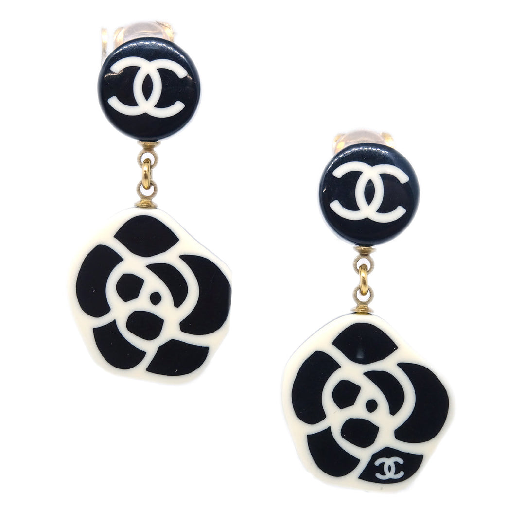 Top Quality Chanel Camelia Dangle Earrings Clip-On Black 03P