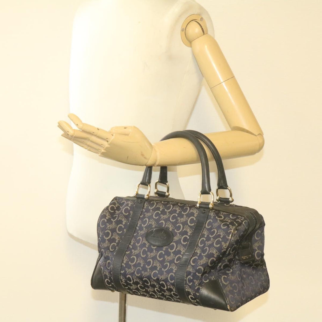Celine horse carriage C Macadam Canvas Hand Bag Navy Blue  fm274