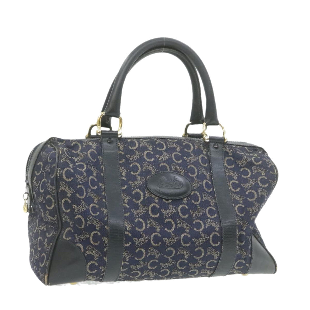 Celine horse carriage C Macadam Canvas Hand Bag Navy Blue  fm274