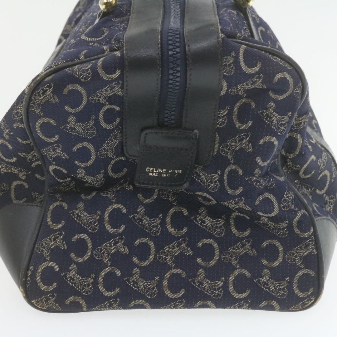 Celine horse carriage C Macadam Canvas Hand Bag Navy Blue  fm274