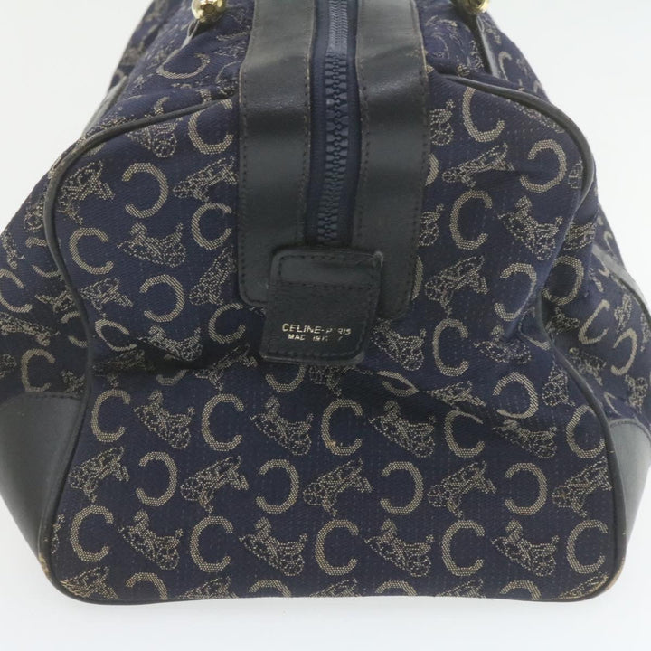 Celine horse carriage C Macadam Canvas Hand Bag Navy Blue  fm274