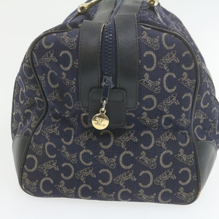Celine horse carriage C Macadam Canvas Hand Bag Navy Blue  fm274