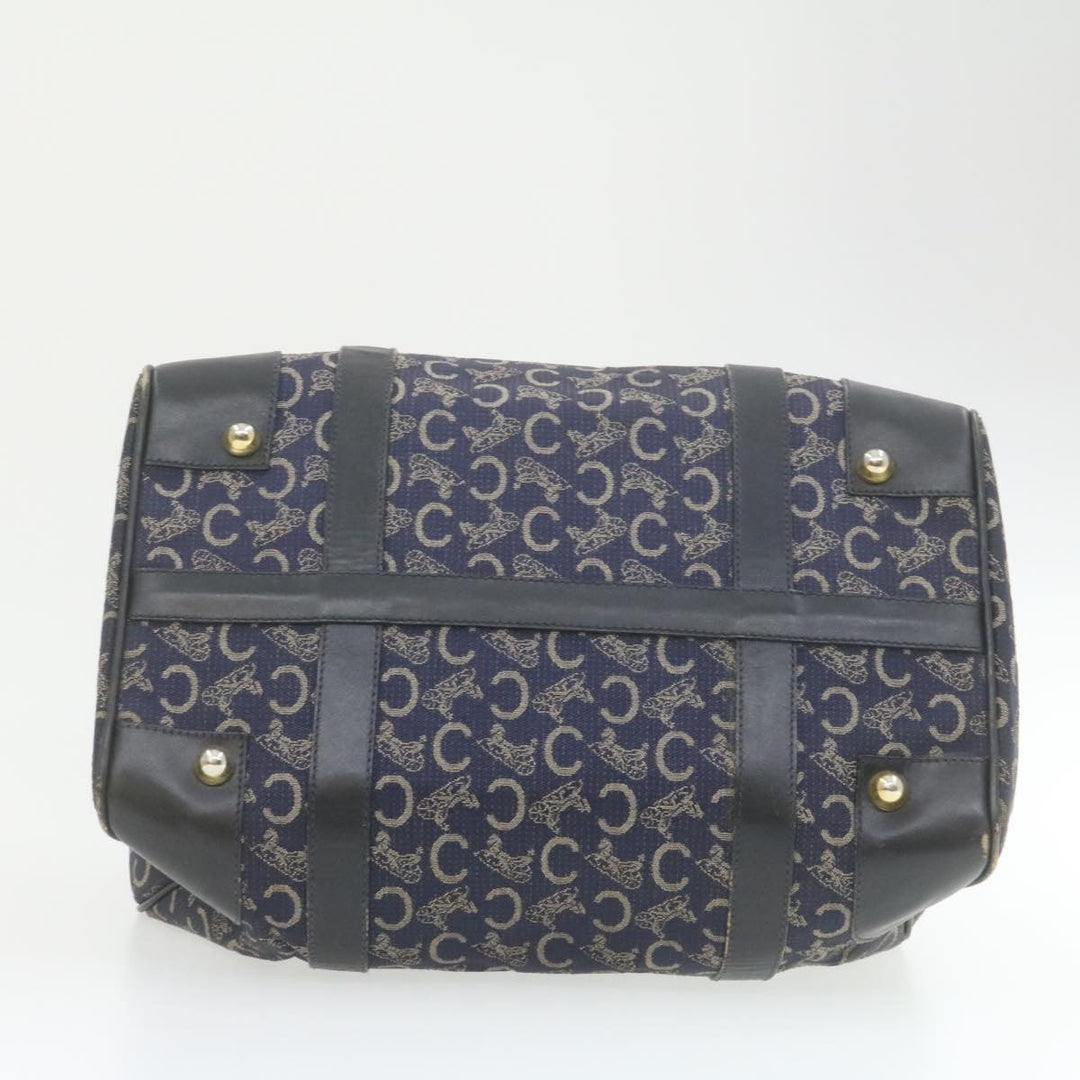 Celine horse carriage C Macadam Canvas Hand Bag Navy Blue  fm274