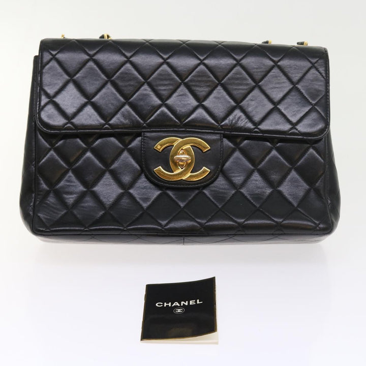 Chanel Big Matelasse Chain Shoulder Bag Leather Black CC Auth fm2835