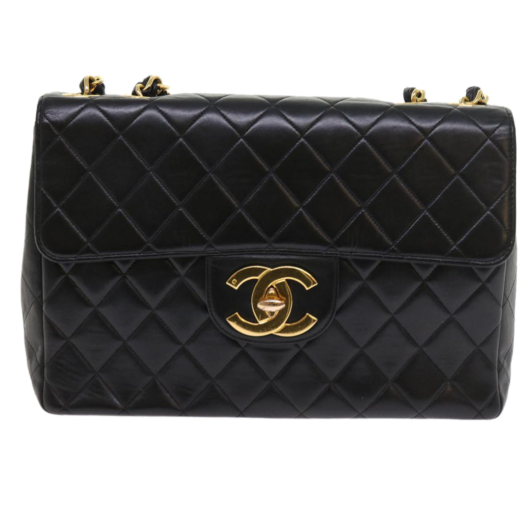 Chanel Big Matelasse Chain Shoulder Bag Leather Black CC Auth fm2835