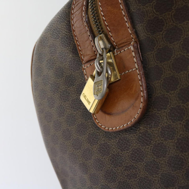 Celine Macadam Canvas Boston Bag PVC Leather Brown  fm3071