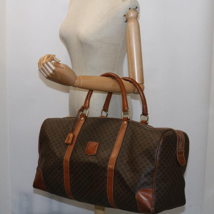 Celine Macadam Canvas Boston Bag PVC Leather Brown  fm3071