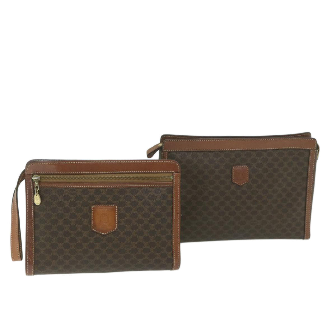 Celine Macadam Canvas Clutch Bag PVC 2Set Brown Auth fm3156