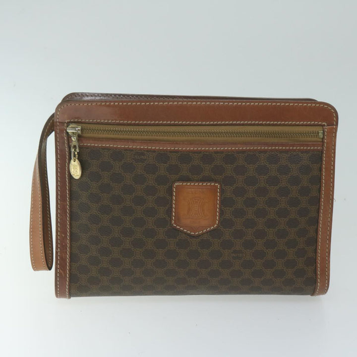 Celine Macadam Canvas Clutch Bag PVC 2Set Brown Auth fm3156