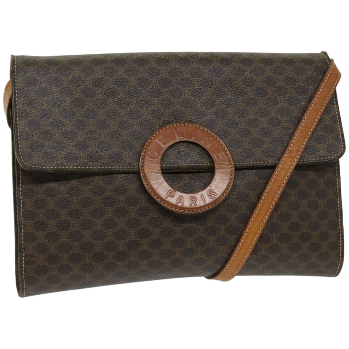 Celine Macadam Canvas Circle Shoulder Bag PVC Leather Brown  fm3202