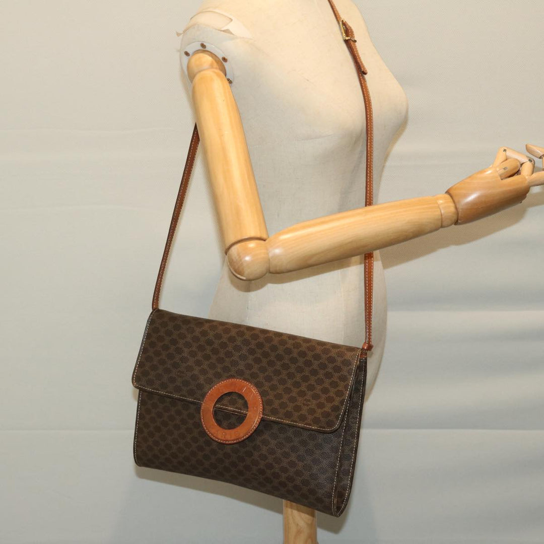 Celine Macadam Canvas Circle Shoulder Bag PVC Leather Brown  fm3202