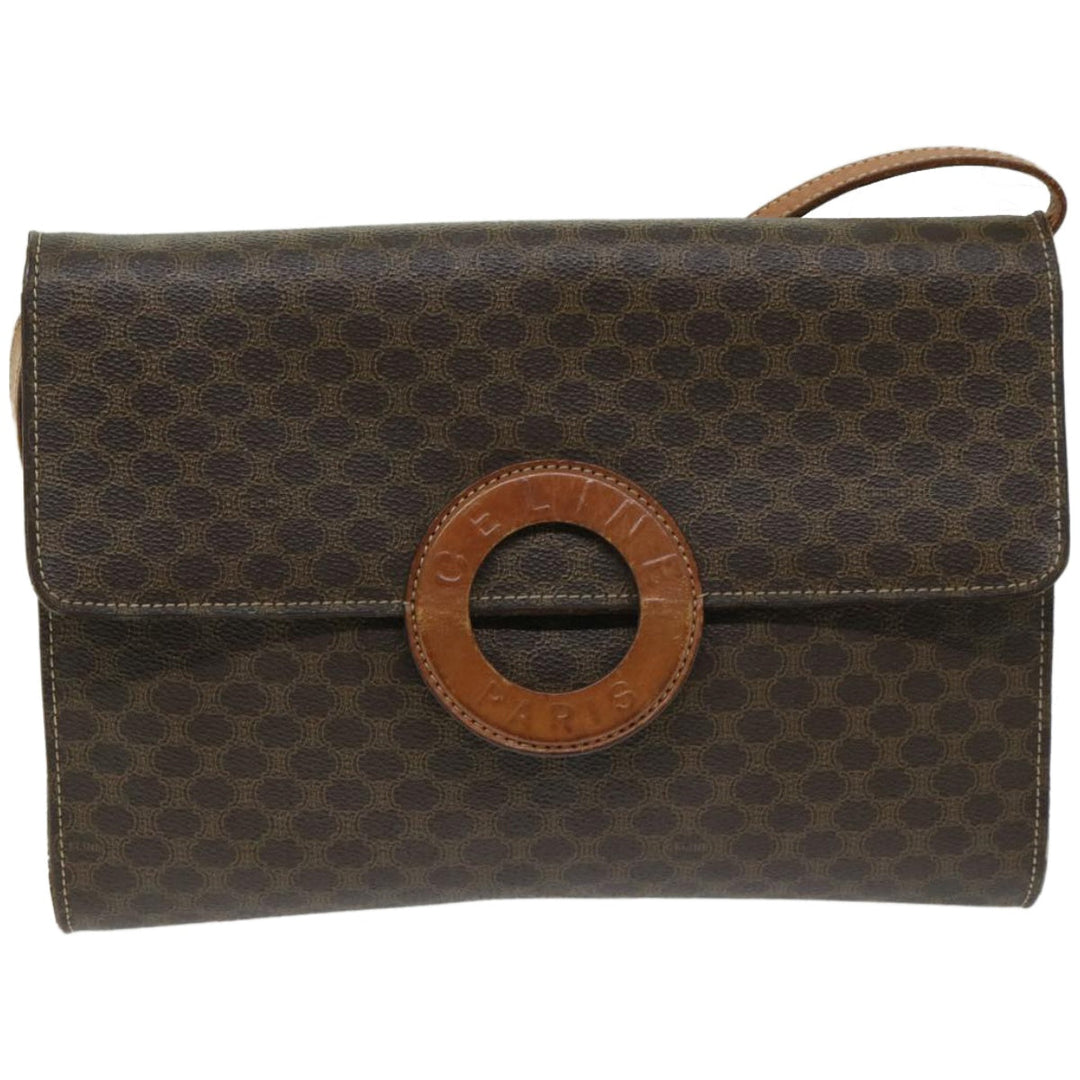 Celine Macadam Canvas Circle Shoulder Bag PVC Leather Brown  fm3202