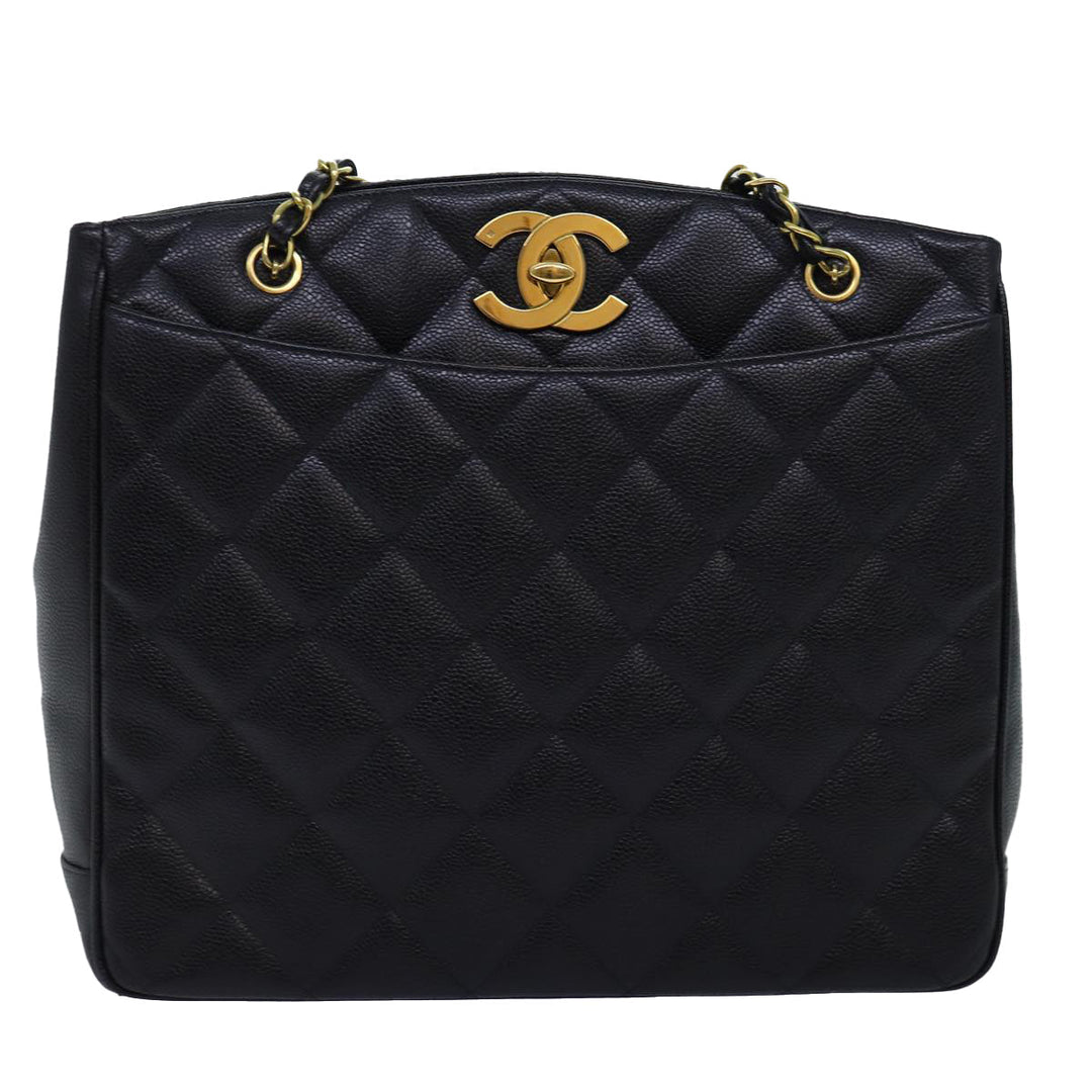 Chanel Big Matelasse Chain Shoulder Bag Caviar Skin Black CC Auth fm3373A