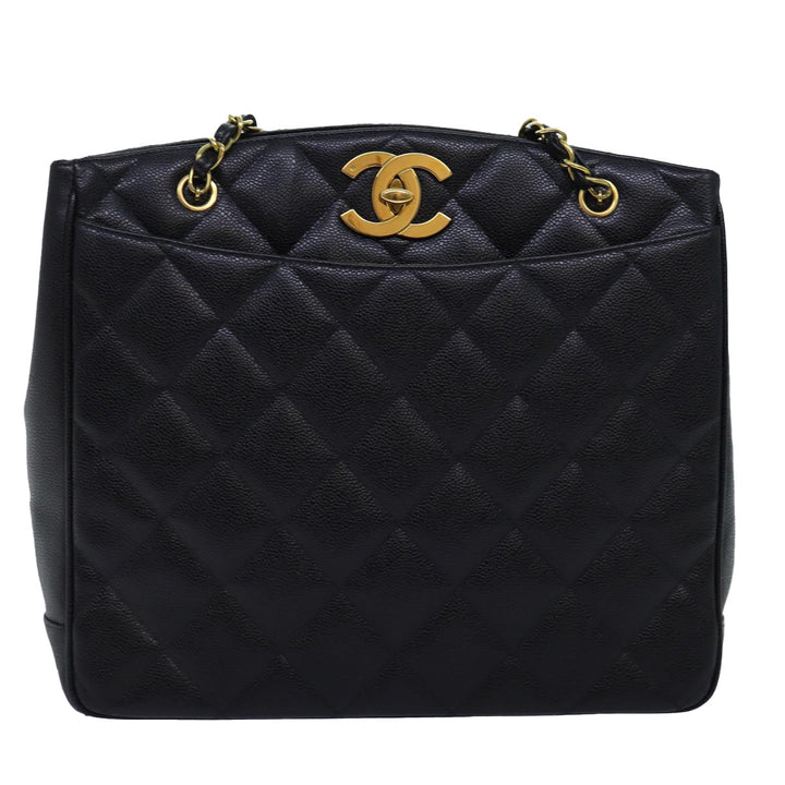 Chanel Big Matelasse Chain Shoulder Bag Caviar Skin Black CC Auth fm3373A