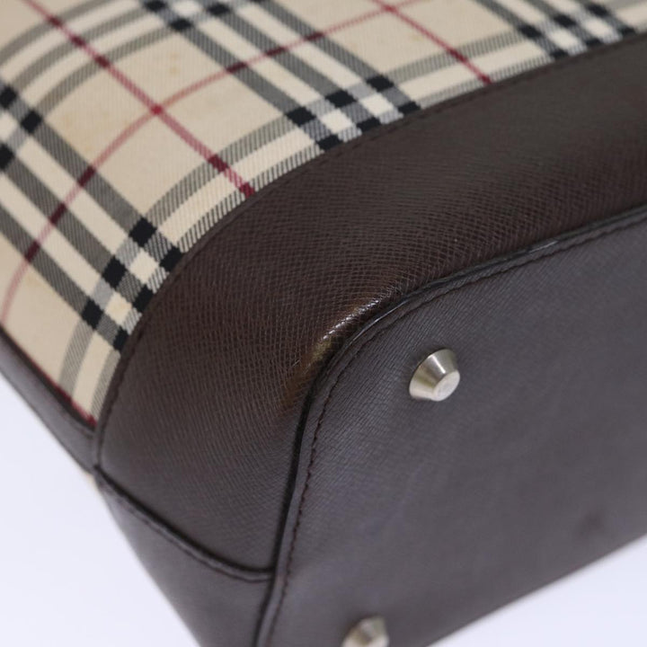 Burberry Nova Check Hand Bag Canvas Beige Auth fm3415