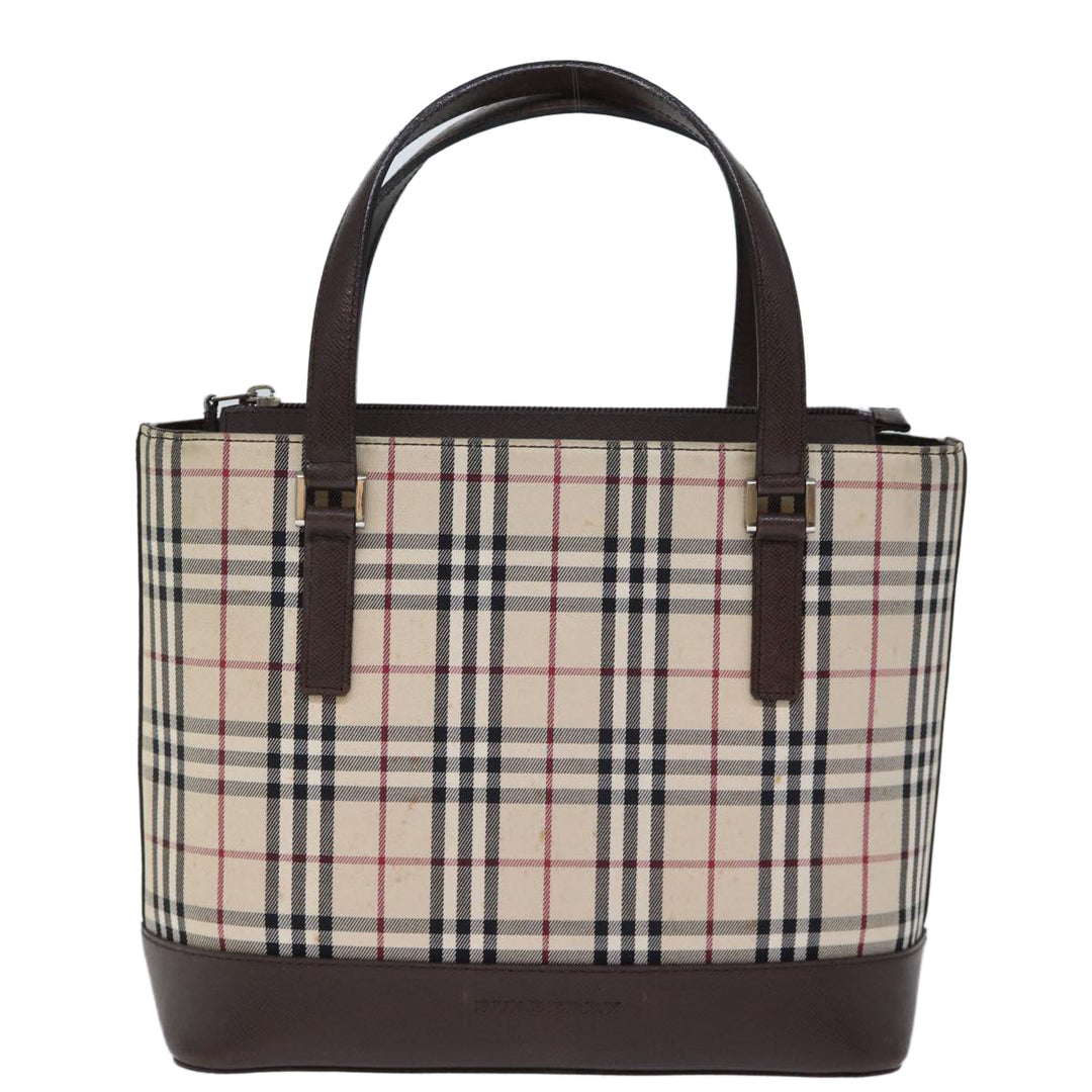 Burberry Nova Check Hand Bag Canvas Beige Auth fm3415