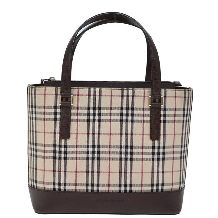 Burberry Nova Check Hand Bag Canvas Beige Auth fm3415