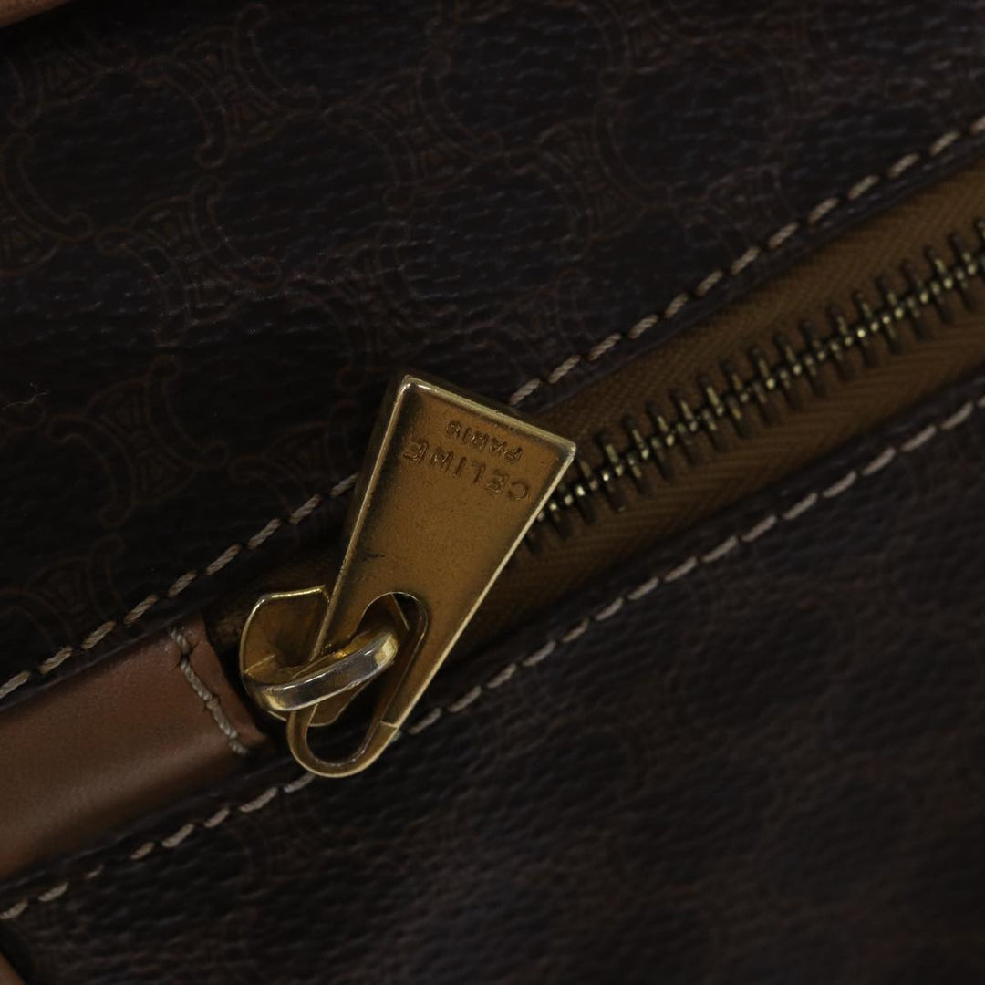 Celine Macadam Canvas Boston Bag PVC Leather Brown Auth fm3560